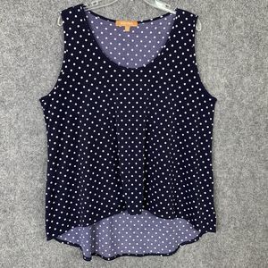 Ellen Tracy Navy Blue Tank Top With White Polka Dots Hi-low Hem Career Silky